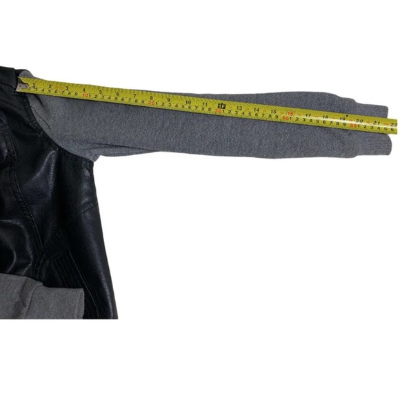 Womens Vegan Faux Leather Jacket Small Miss London Zip Up Hoodie Black/Gray - Picture 7 of 12